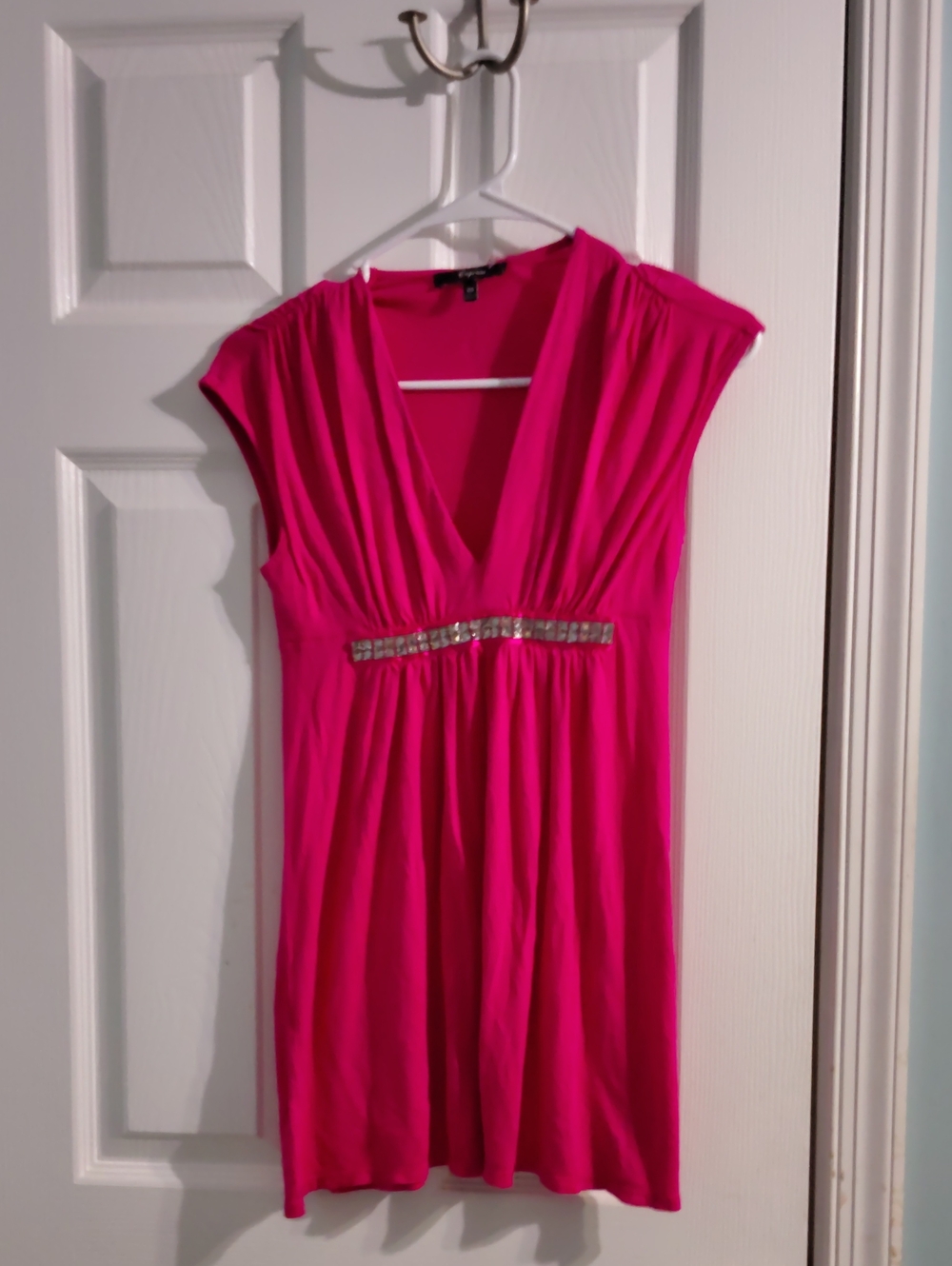 Y2K Hot Pink Babydoll Top with Rhinestone Below Chest From Express No, Xs